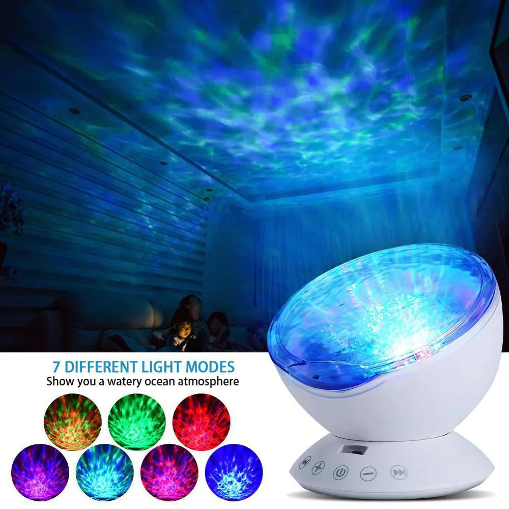 LED Ocean Projection Night Light with USB Remote