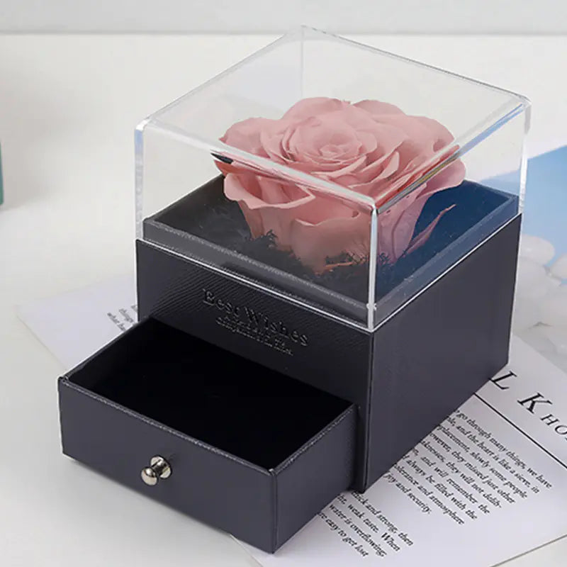 Eternal Flower Acrylic Jewelry Box with Real Rose Necklace