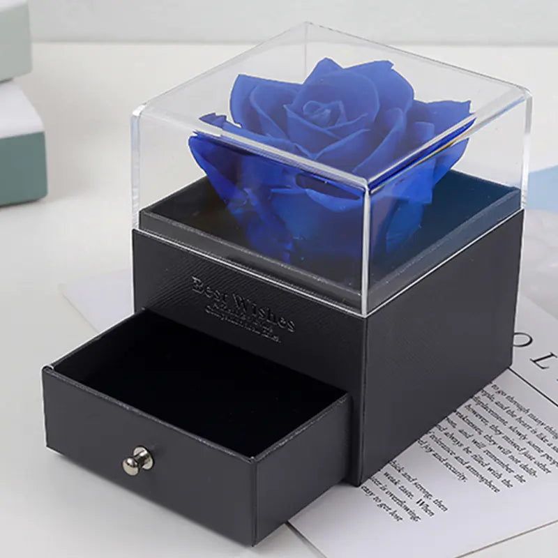 Eternal Flower Acrylic Jewelry Box with Real Rose Necklace