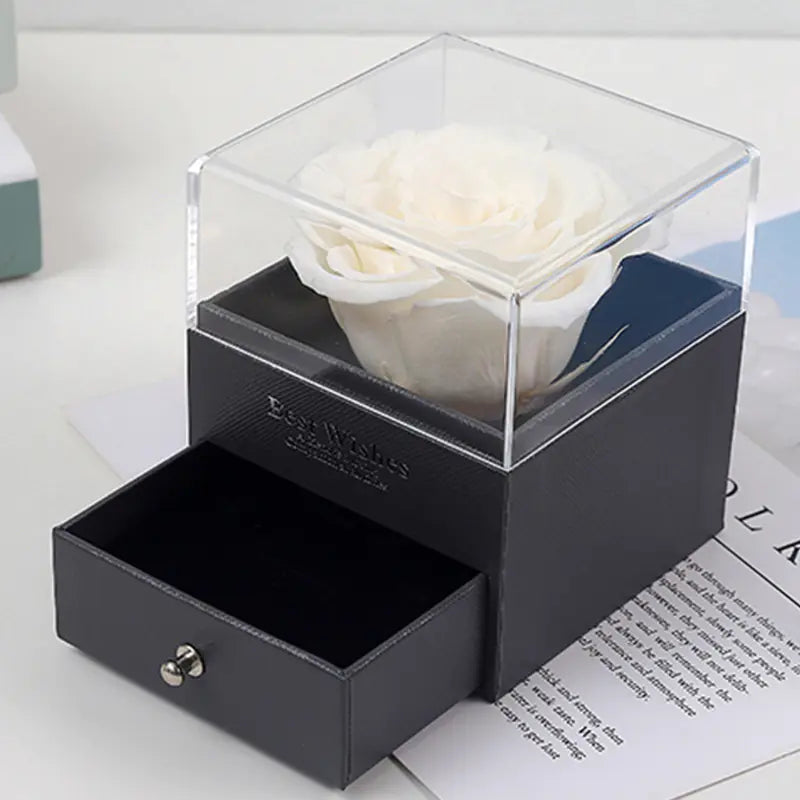 Eternal Flower Acrylic Jewelry Box with Real Rose Necklace