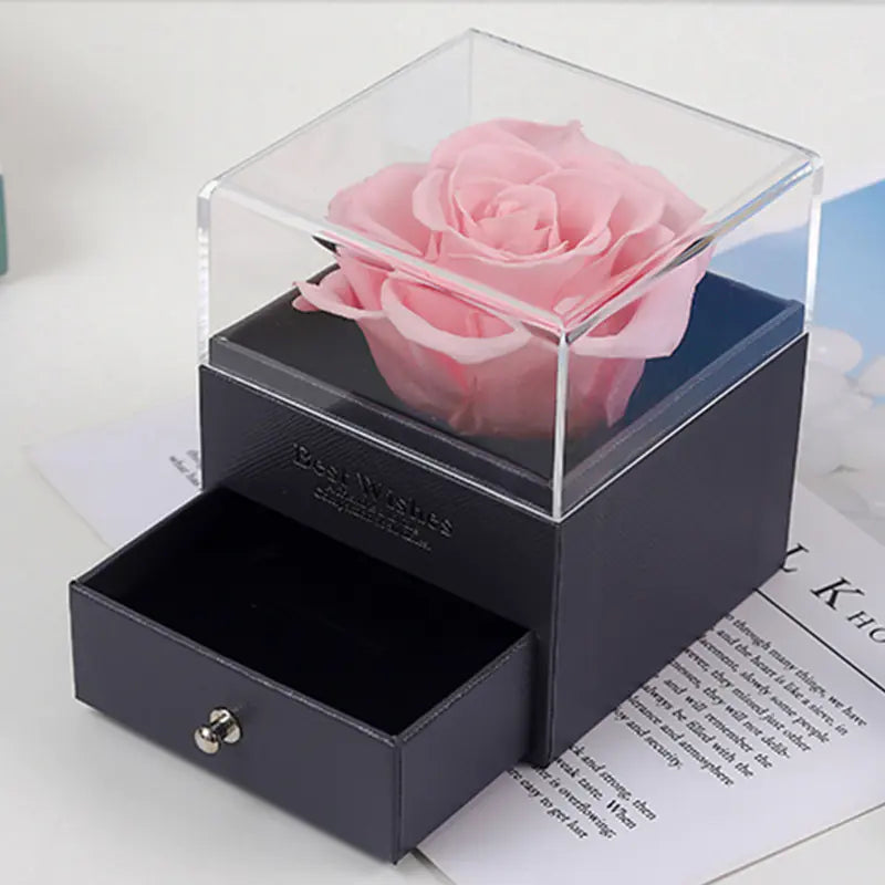 Eternal Flower Acrylic Jewelry Box with Real Rose Necklace